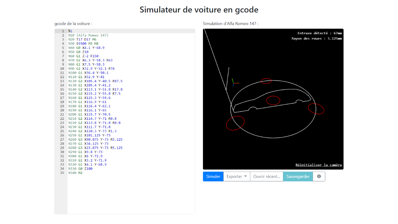screenshot of the gcode car simulator