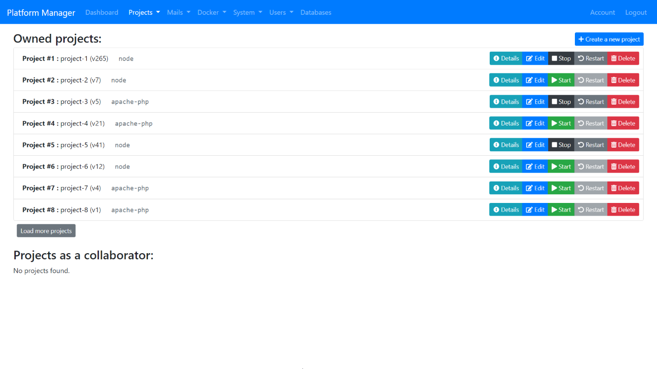 screenshot of the platform manager dashboard